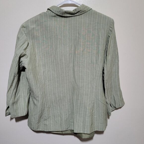 Emma James Linen Blend Green Striped Blazer Size 14 With Accents - Picture 2 of 6